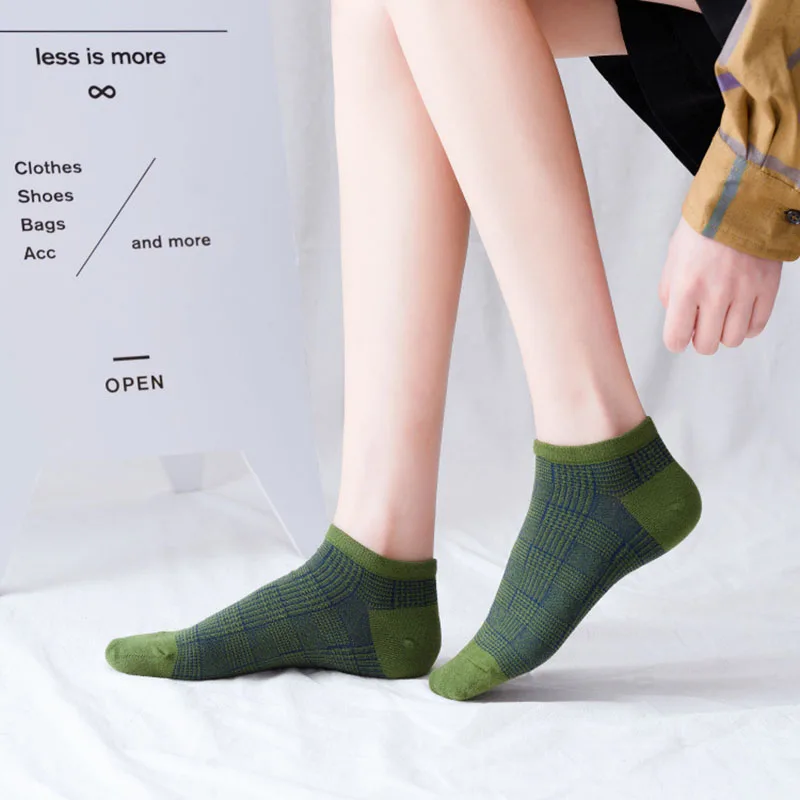 Spring And Summer The New Women Fashion Cotton Lattice Color Matching Socks Female Retro Short Heel Breathable Socks