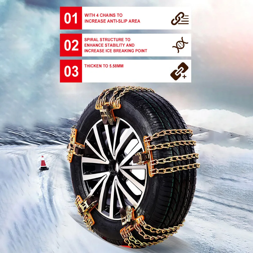 6pcs/set Car Tyre Winter Roadway Safety Tire Snow Adjustable Anti-skid Safety Double Snap Skid Wheel Chains For Car Wheels