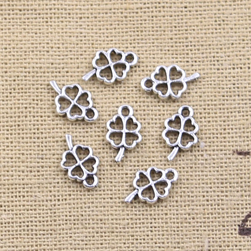 50pcs Charms Lucky Irish Four Leaf Clover 10x6mm Antique Silver Color Pendants Making DIY Handmade Tibetan Finding Jewelry