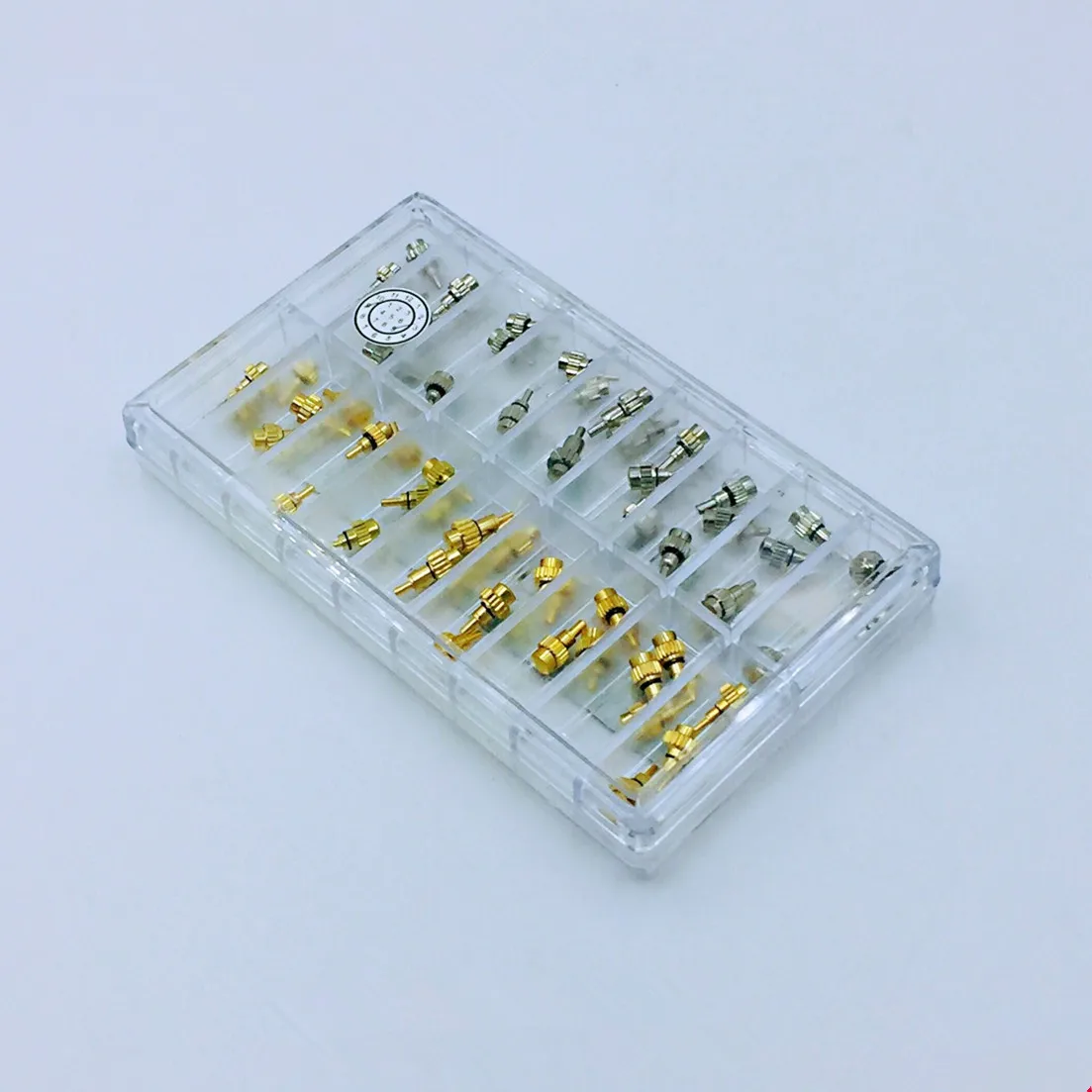 54Pcs/Box Replace Stainless Steel Watch Pusher Button Crown Chronograph Button Drive In Watch Pusher Flat Head Push Type Crown