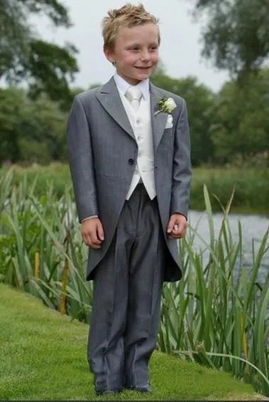 Grey Boy's Tailcoat Boys Formal Occasion Attire Classic Design Kid Dress Birthday Party Prom Suit Boy Tuxedos(Jacket+Pants+Vest)