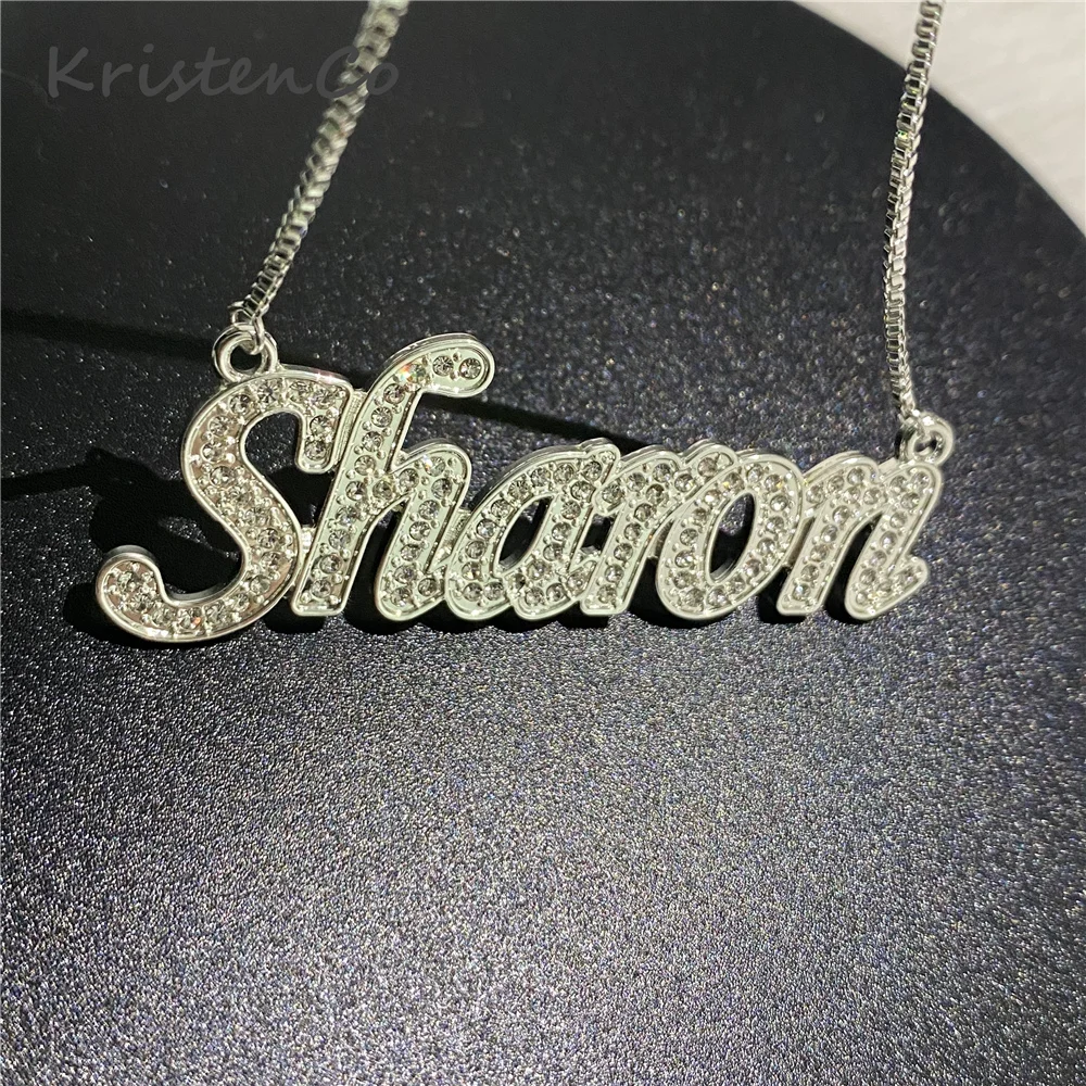 Imagem -03 - Radeira de Zircão com Nome e Corrente Colar Personalizado Dourado de com Letras e Placa de Identificação Presente para Mulheres Aço Inoxidável