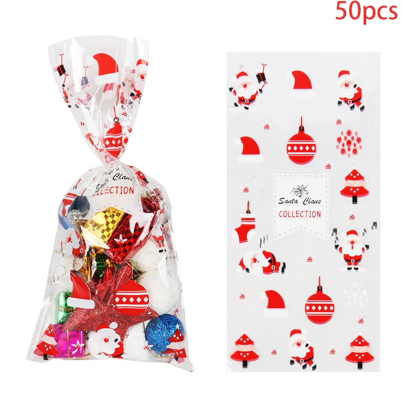 50pcs santa tree pattern christmas bags candy/gift wrapping opp plastic bags packaging for new year party decor christmas natal