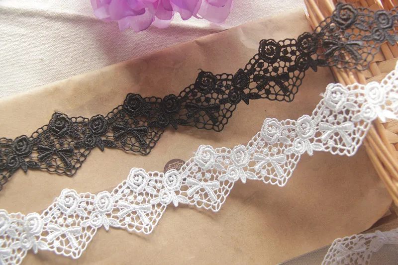 10Yds Lace Ribbon Black White Rose Flower Fabric Polyester Garment Accessories Clothes Accessories Water Soluble Trimmings 4cm