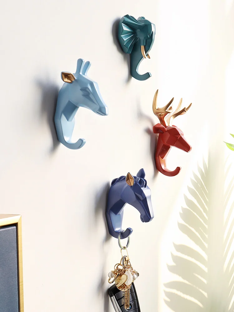 Resin Home Decor Animal Head Nordic Wall Hooks Key Holder Wall Decor Horse Elephant Deer Key Hooks Hanger Handbag Holder