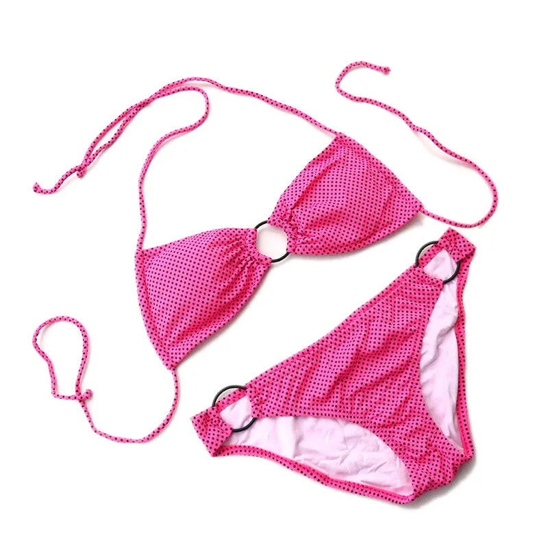 Imagem -05 - Biquíni de Verão Brasileiro Rosa Onda Ponto Impressão Maiô Feminino Grosso Menina Bandagem Sexy Push up Biquinis