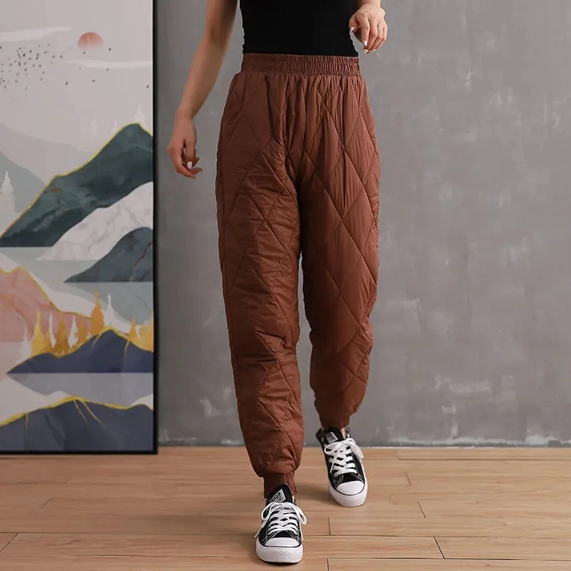 Pantalones bombachos gruesos de algodón con cintura elástica para mujer, pantalones de chándal informales de colores sólidos, cálidos, de gran tamaño, Invierno