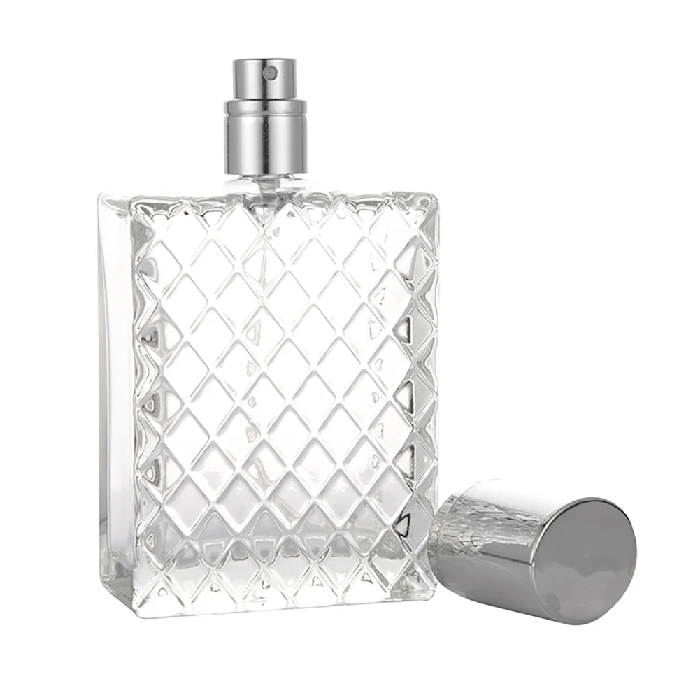 투명 유리 향수병 분무기, 블랙 스프레이 병, 크리스탈 투명 사각형, 100ml
