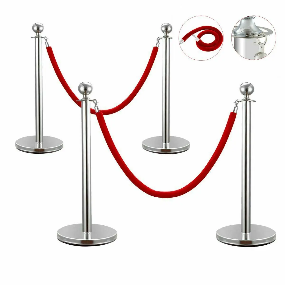 Vevor 38Inch Goud Zilver Staanderpalen Wachtrij Rood Fluwelen Touw Crowd Control Line Barrières Met Stabiele Basis Voor Feestartikelen