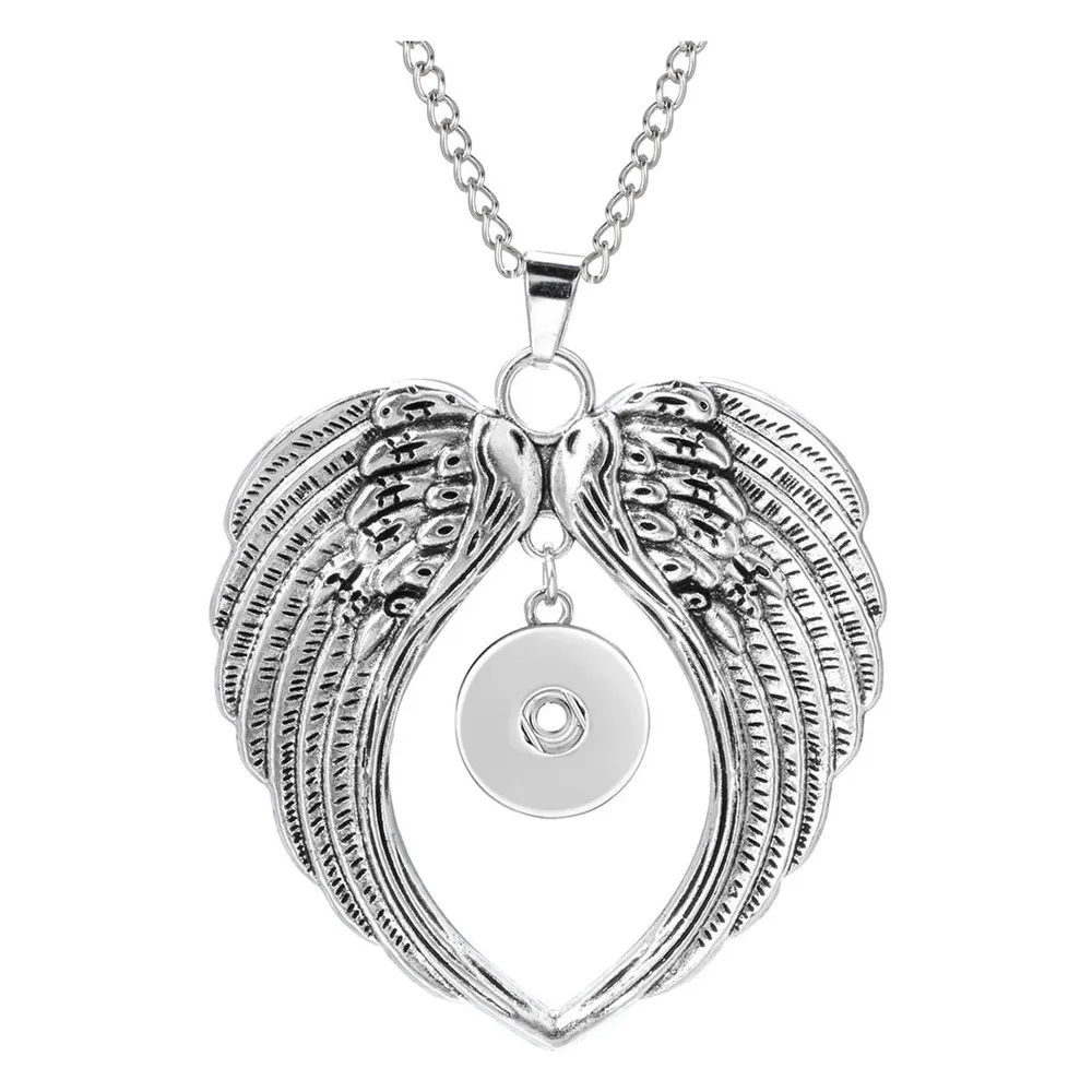 New Snap Jewelry Metal Wing Heart Tree Snap Button Necklace Fit DIY 18mm Snap Buttons Jewelry for Women Men Pendant Necklace