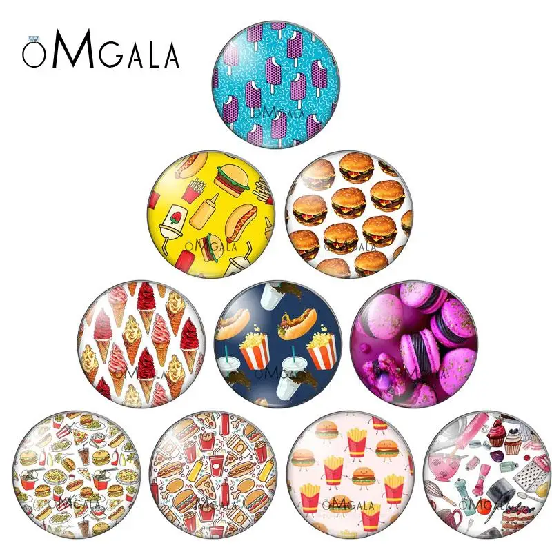 

Ice Cream Hamburger Food 10pcs 10mm/12mm/14mm/16mm/18mm/20mm/25mm Round photo glass cabochon demo flat back Making findings