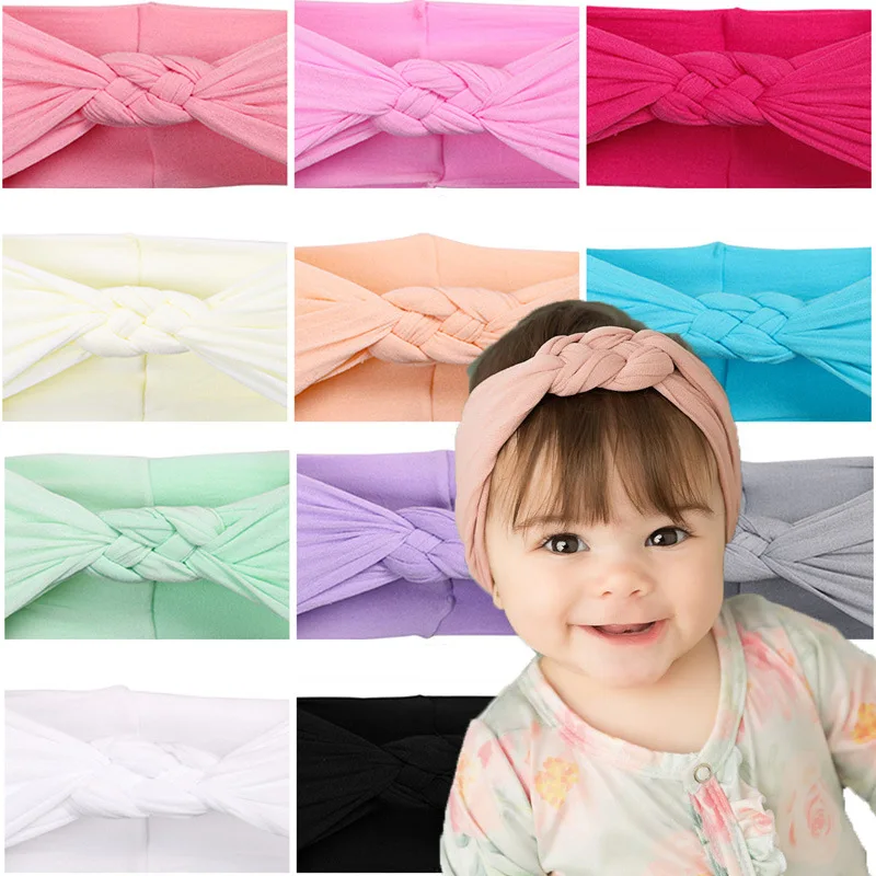 1PCS 4.8inch Solid color nylon Baby Girl Soft Elastic big Headband Wide Turban Knot Head wear Hair Accessories  529