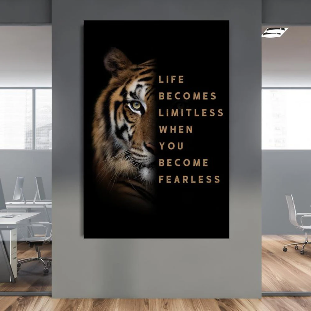 

Tiger Motivational Art Prints Canvas Painting Inspirational Black Animals Poster for Room Modern Office One Piece Decoration