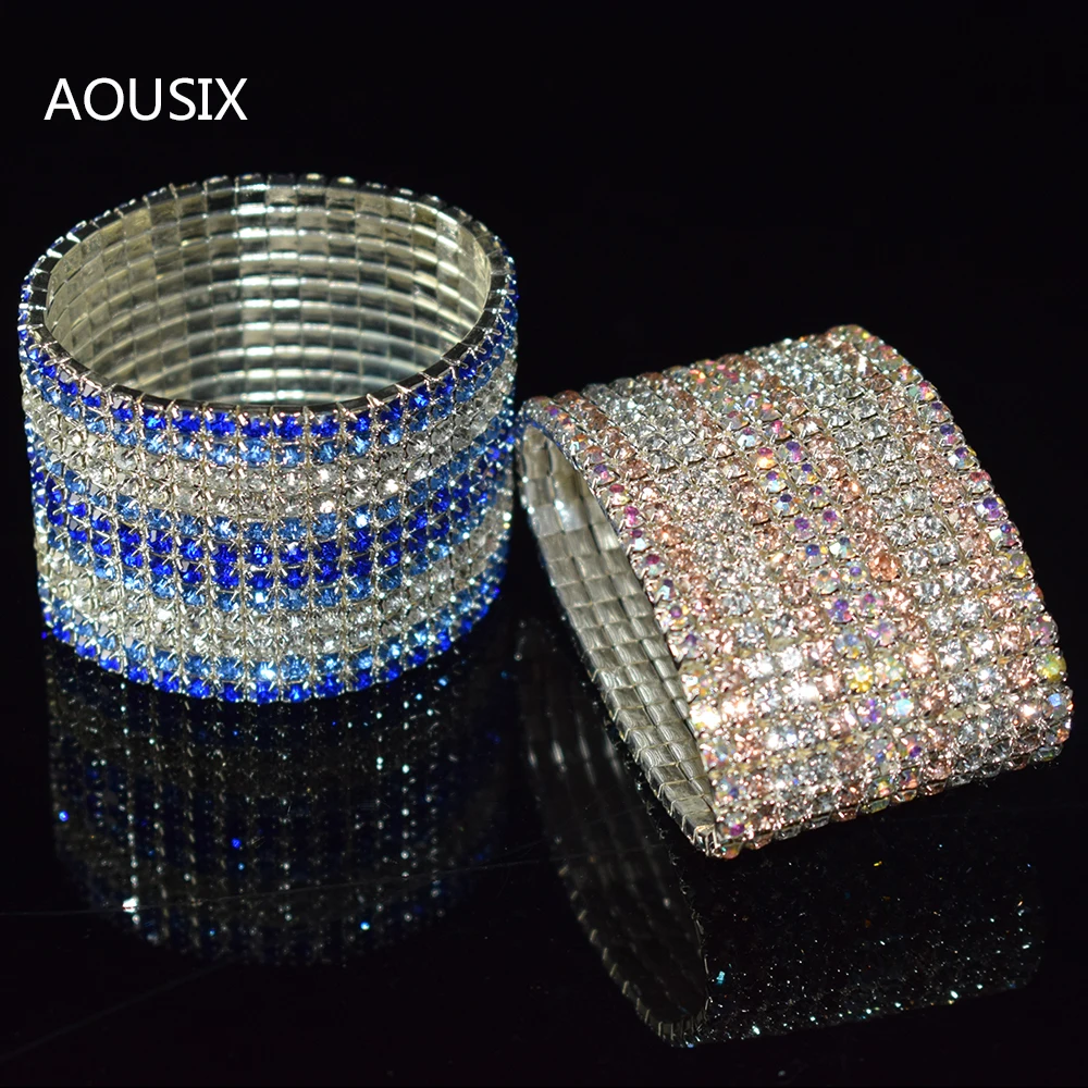 6/12 Row Luxury Crystal Bridal Bracelet Multicolor Stretch Ladies Wide Bangle Silver Plated Crystal Bracelet Bracelet Jewelry