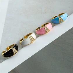 18K Gold Plated Brass New Fashion Enamel CZ Initials Alphabet DIY Name Rings For Women Classic Jewelry Engagement Letter Rings