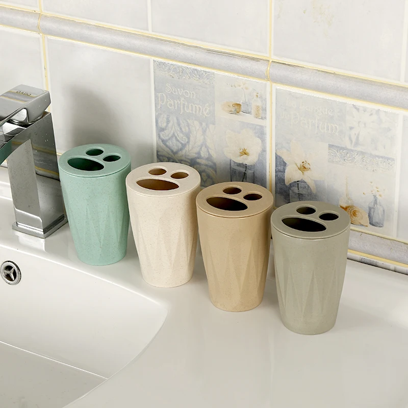 Bathroom Accessories 4Pcs/Set Wheat straw Soap Dish Dispenser Washroom Toothbrush Holder Cup Suit BPA Free