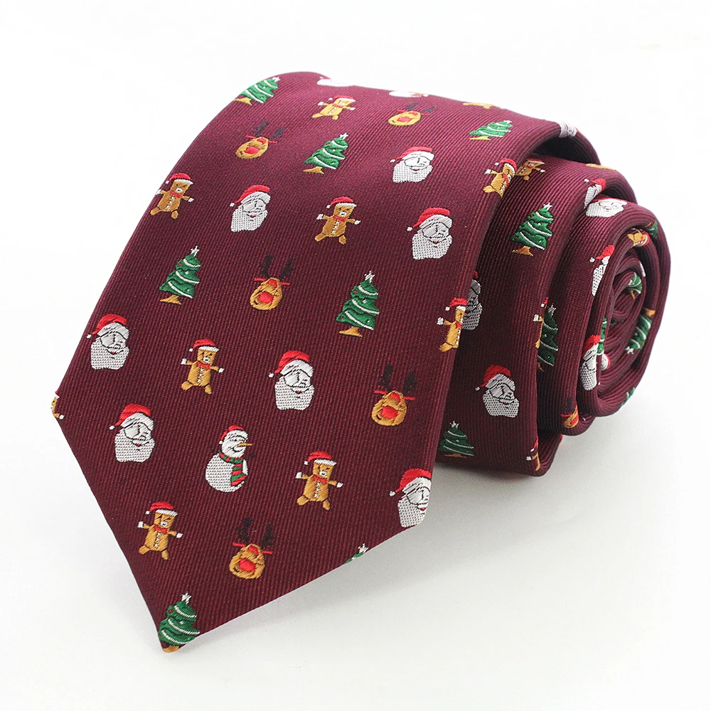 JEMYGINS Neuartige Weihnachtskrawatten, Weihnachtsmann-Schneeflocken-Krawatte, Rot-Grüne Seiden-Jacquard-Krawatte für Männer und Kinder, Weihnachtsgeschenk – Detail 2