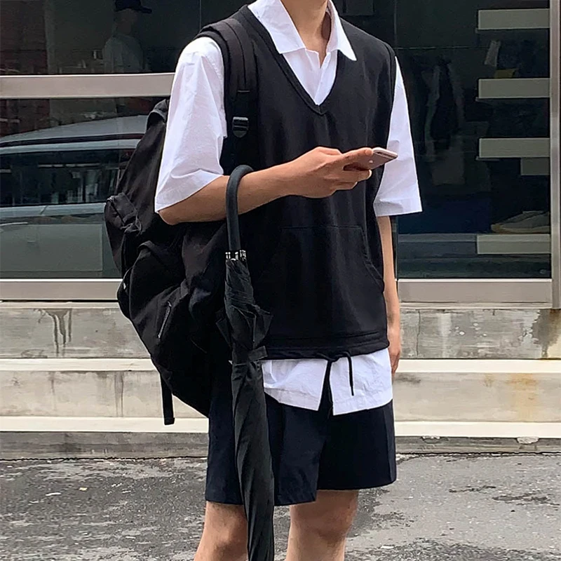 

Summer V-neck vest men's trendy sports vest sweater loose Korean version of the solid color casual sleeveless t-shirt