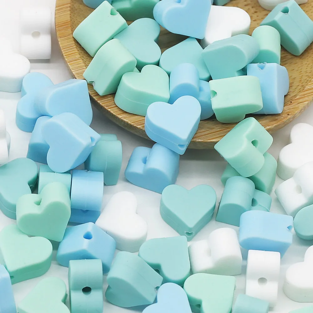 Cute-Idea 10pcs perline in Silicone Mini perline a cuore giocattoli per dentizione per bambini fai-da-te accessori per ciondoli a catena per ciuccio BPA articoli per bambini gratuiti