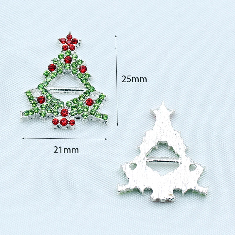 5pcs 21*25mm alloy Christmas tree rhinestones creative gift box greeting card ribbon decoration DIY jewelry clothing accessories