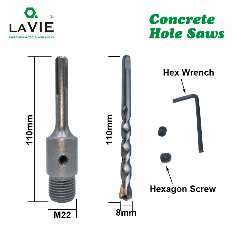 LA VIE 1 set SDS PLUS 65mm foro per calcestruzzo sega elettrica punta per trapano con nucleo cavo gambo 110mm cemento pietra muro condizionatore d'aria lega