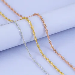 Solid 925 Sterling Silver 1mm/1.3mm Water-Wave Chain Necklace for Women Men Plated 14k Gold Lady Fine Jewelry 40/45/50/55/60cm