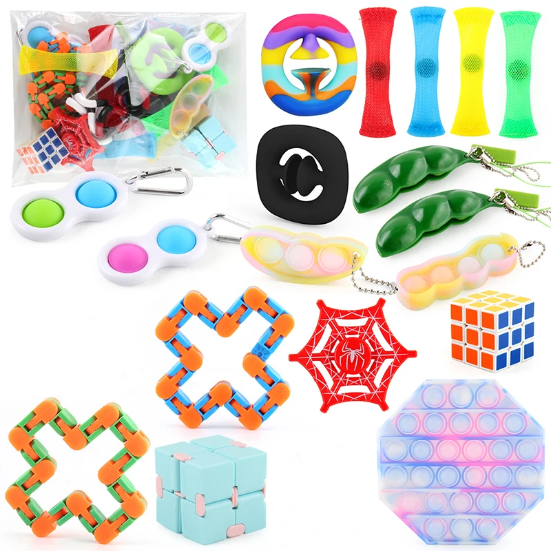 Fidget Toys Anti Stress 20PCS Anxiety Relief Stress Set Kit Bubble Sensory Toy for Kids Adults Stress Relief Hand Squishy Toys