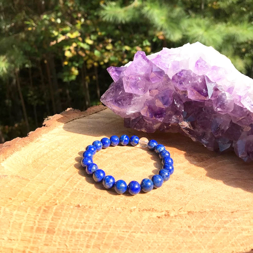 Wholesale 8 MM Natural Lapis Lazuli Clear Quartz Braclet New Design Men Gem stone Energy Bracelet Vitality Tranquility Jewelry