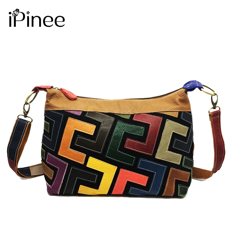 

iPinee Women's Shoulder Bag Genuine Leather Bags Fashion Patchwork Designer Bag Female Messenger Shoulder Bags for Women