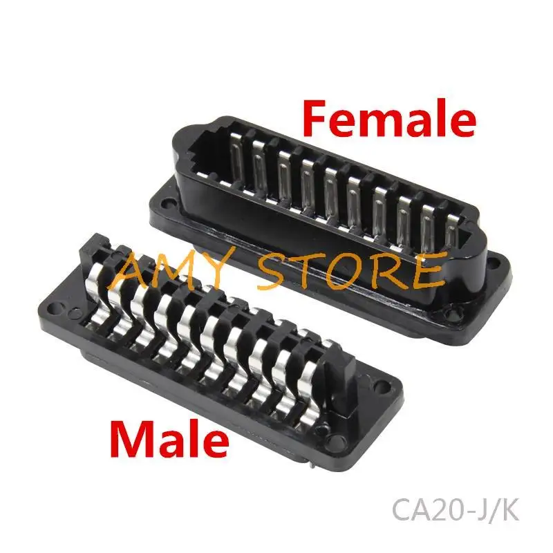 1 Hình Chữ Nhật Nam Nữ 20 Pin Tiếp Xúc Kim Loại Hàng Không Cắm Ổ Cắm Cổng Kết Nối Khối Đen CA-20J/K