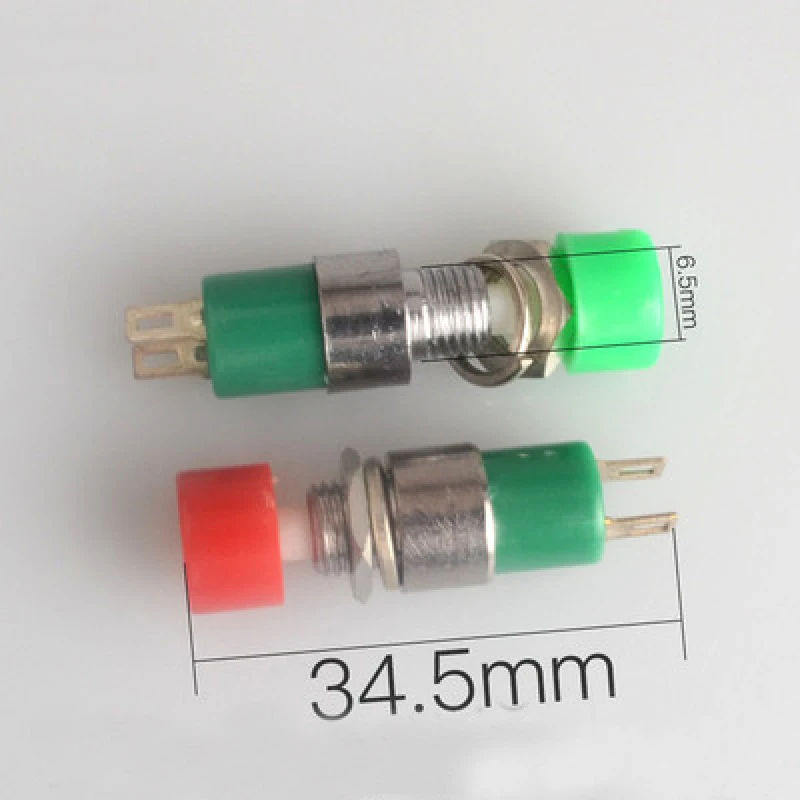 5ชิ้น DS-323รีเซ็ตตัวเองสวิตช์ปุ่มไมโครคืนฤดูใบไม้ผลิมินิ PUSH OFF-(ON) สีแดงสีเขียว