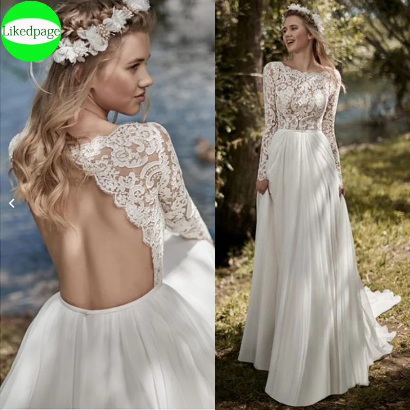 

Long Sleeve Wedding Dress 2020 Boho Vestido De Novia Sexy Backless Boda Lace Appliques Robe Mariage Trouwjurk Sukienka Na Wesele