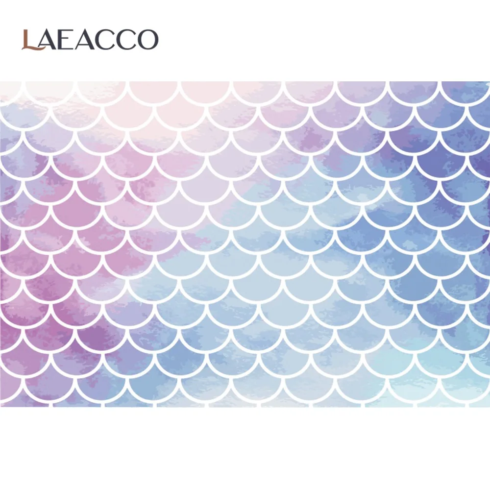 

Laeacco Fish Scale Birthday Lovely Mermaid Wedding Party Custom Banner Seamless Pattern Photographic Background Photo Backdrop