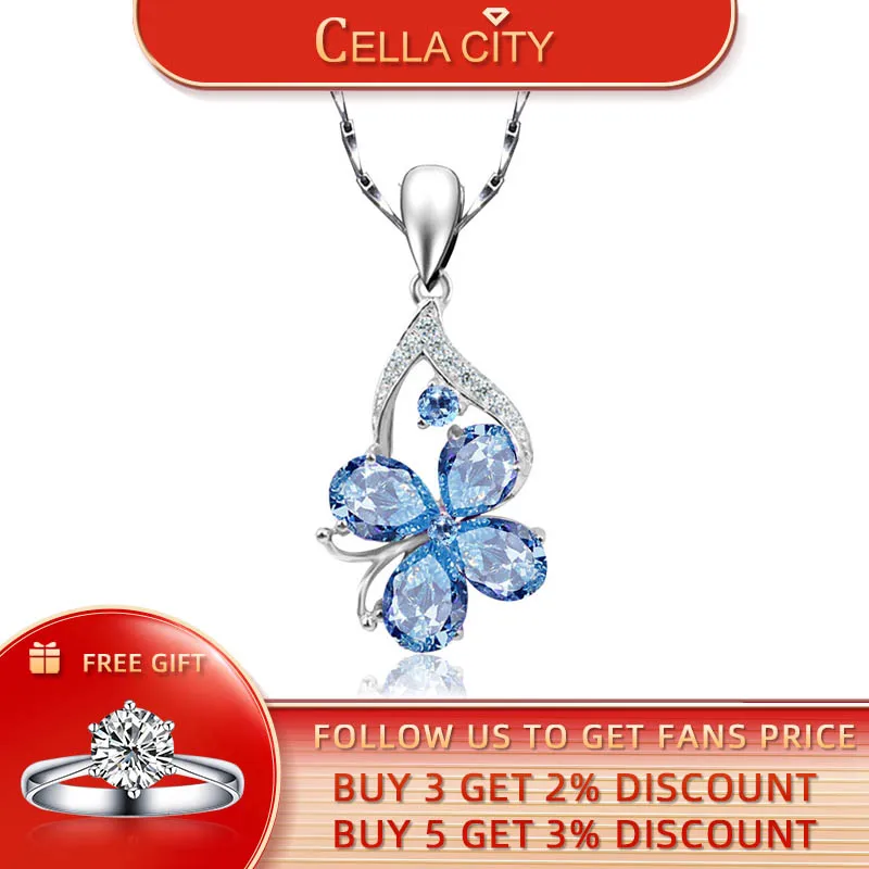 Cellacity Trendy Clover Pendant Necklace for Women Silver 925 Jewelry Aquamarine Topaz Charms Female Clavicle Chain Gift Party