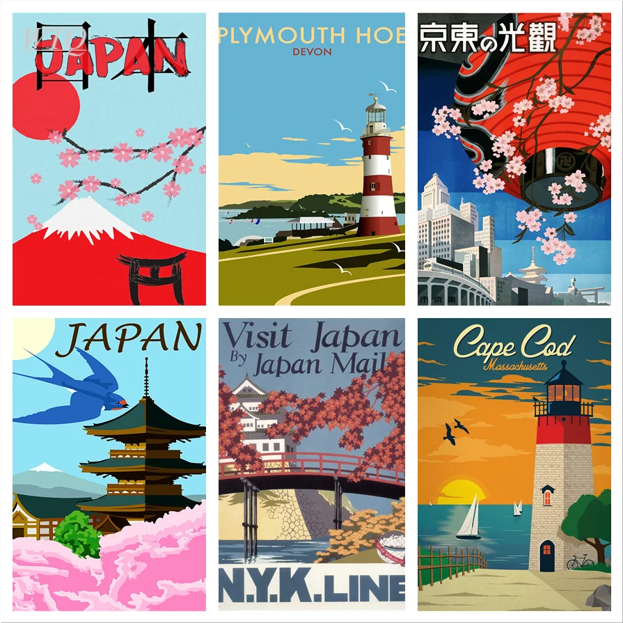 JAPAN/LONDON/HAWAII TRAVEL Posters Retro Poster Canvas Painting Wall Decor Posters Wall Art Photos for Children's Room Decor