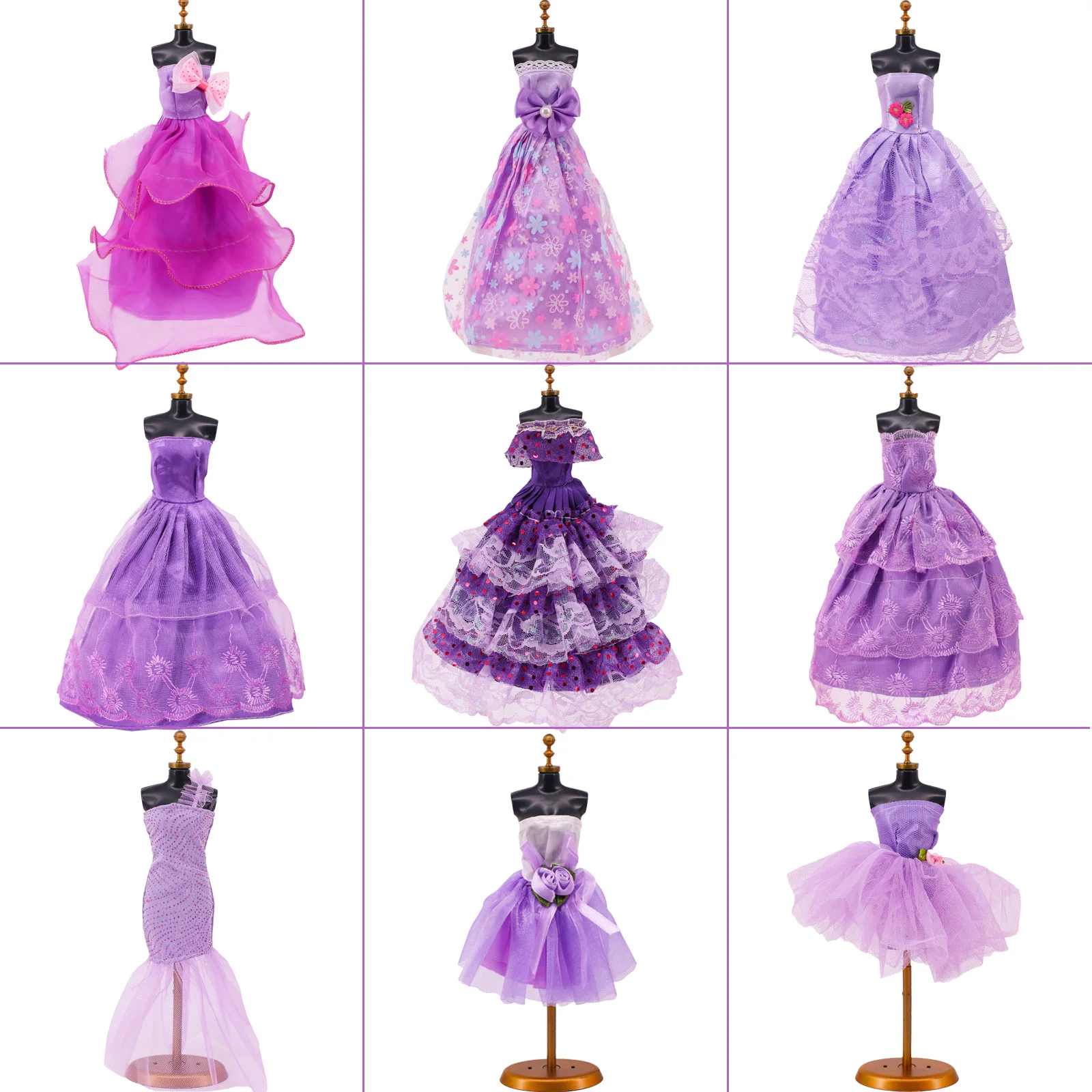 Barbies Doll Clothes Purple Lace Wedding Dress + Accessories Shoes Party Wear Clothes for Barbies BJD 1/6 Doll Girls Toy Gift