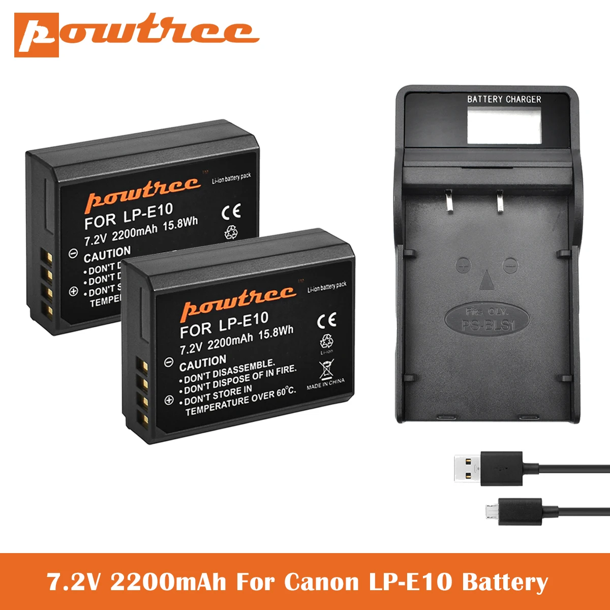 7.2V 2200mAh LP-E10 Battery+Charger for Canon EOS Rebel T3, T5, T6, T7, Kiss X50, Kiss X70, EOS 1100D, EOS 1200D, EOS 1300D L50