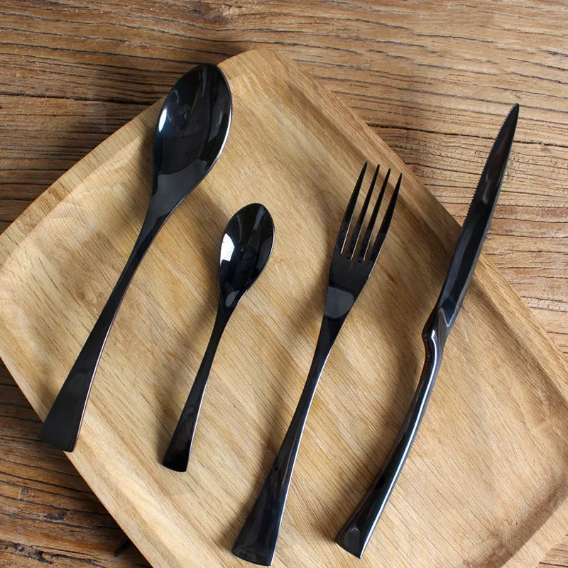 4pcs Black Cutlery Stainless Steel Fork Knife Dinnerware Set Western Tableware Set