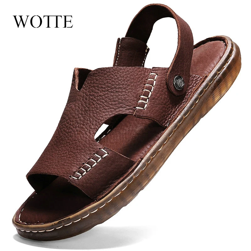 Large Size 46 Men Sandals Comfort Genuine Leather Sandals Summer Quality Beach Slippers Casual Footwear Outdoor Beach Shoes