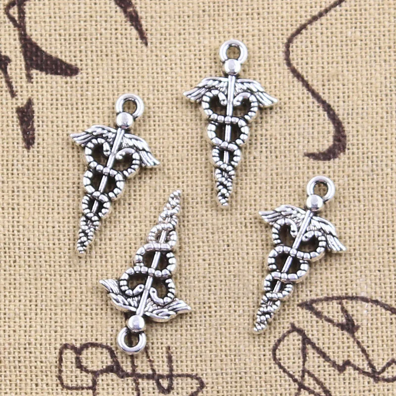 20pcs Charms Caduceus Medical Symbol 25x14mm Antique Silver Color Pendants DIY Crafts Making Findings Handmade Tibetan Jewelry