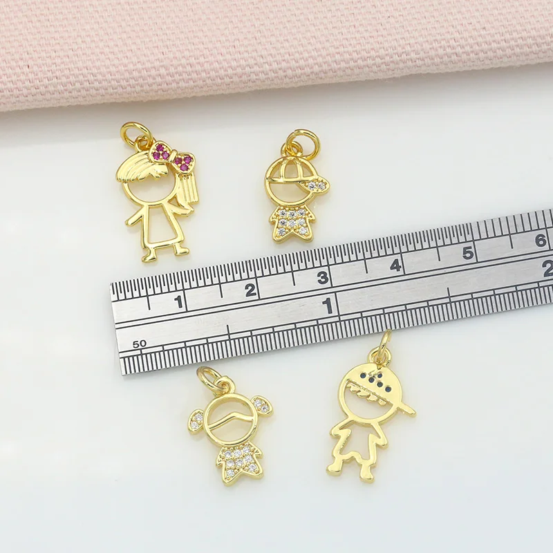 Gold Plated Cute Mini Boy and Girl Charms for Necklaces Fashion Copper Zirconia Pendants for Earrings chma091