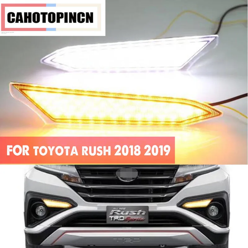 

2PCS For Toyota Rush 2018 2019 Waterproof ABS 12V Car DRL fog Lamp LED Daytime Running Light with Yellow Turn Signal style Relay