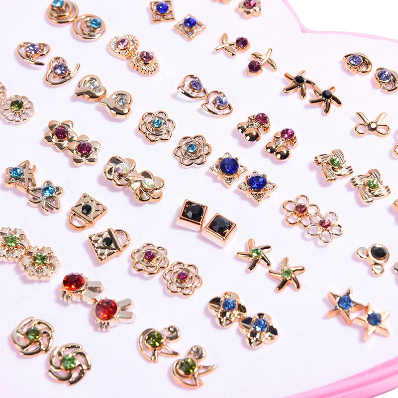 72PCS=36 Pairs Fashion Women Rhinestone  Earrings Jewelry Set Mixed Style Cute Girls Crystal Flower Stud Earrings Girls Gift