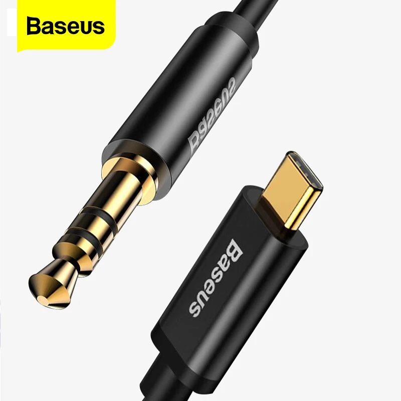 Baseus USB tipo C Cable de Audio auxiliar macho a conector de 3,5mm Cable de altavoz macho para auriculares Cable auxiliar para Xiaomi Huawei Samsung