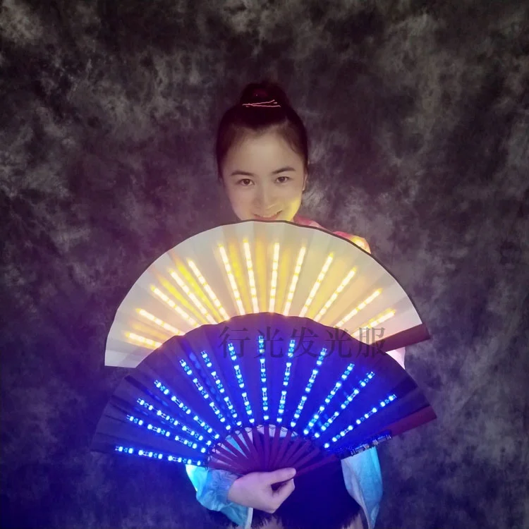 

Free Shipping Led Hand Fan Luminous Folding Fan For DJ Night Club Party Dancing Performance Illuminated Hand Held Fan