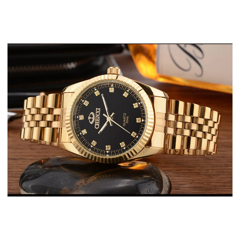 CHENXI Men Gold Watch Male Stainless Steel Quartz Golden men\'s Wristwatches for Man Top Brand Luxury Quartz-Watches Gift Clock