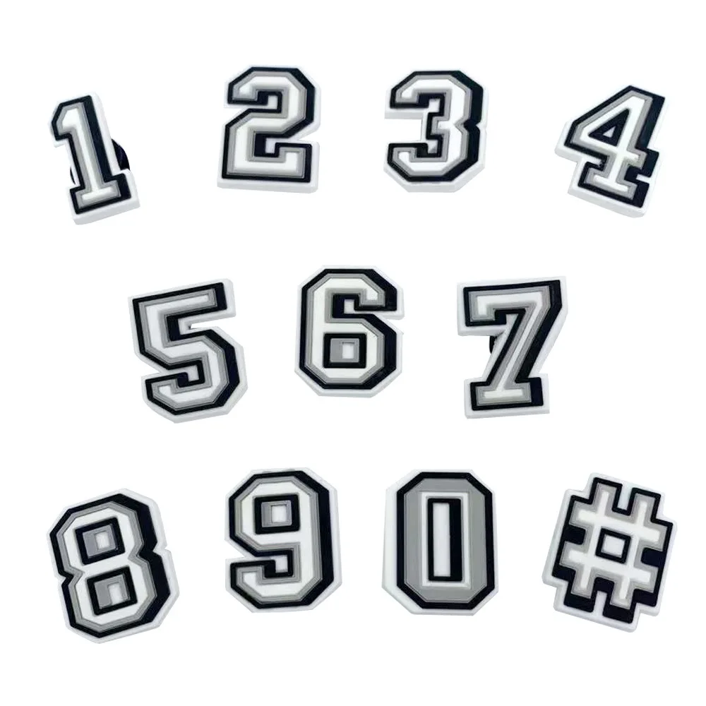 Black and White Numbers PVC Shoe Charms, Acessórios DIY, Combinação Livre, Decoração Pulseira, Kids X-mas Gift, 1Pc