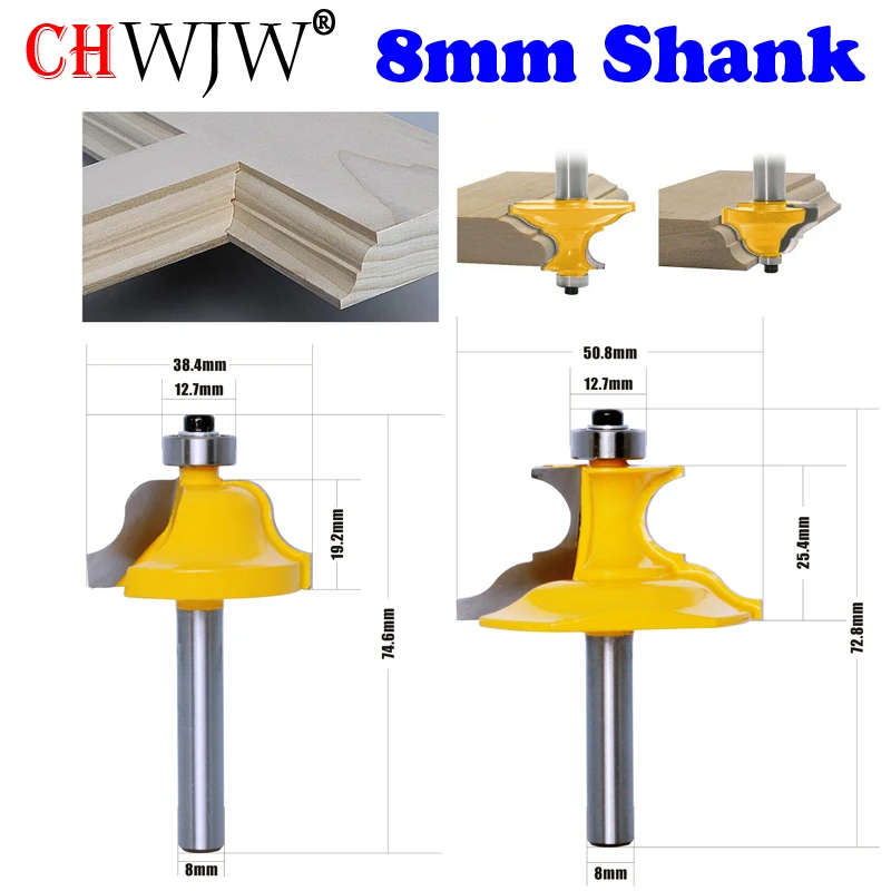 CHWJW 1-2pc 8mm Shank Wainscoting Roman Ogee & Pedestal Router Bit C3 Carbide Tipped Wood Cutting Tool woodworking router bits