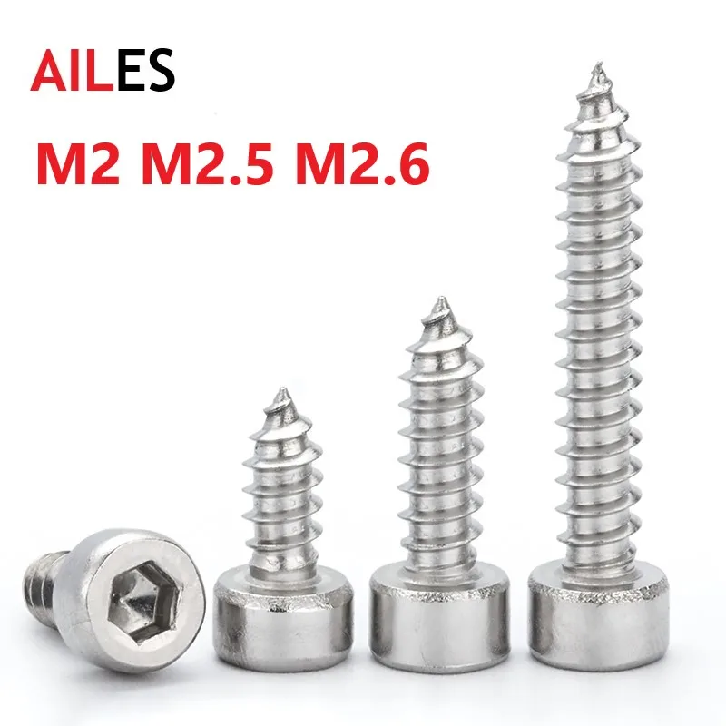 

M2 M2.5 M2.6 Self Tapping Allen Hexagon Socket Cap Head Screws 304 Stainless Steel 4 5 6 8 10 12 14mm Length