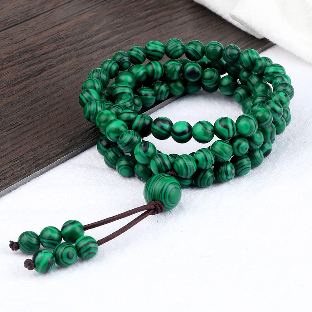 Natural Malachite Stone Bracelet Tasbih Musulman Rosary Prayer 108 Beads Elastic Budda Necklace Charm Wrist Bangles Jewelry Gift